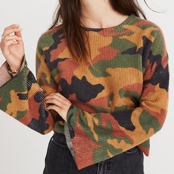 Madewell Orange Camo Wide Sleeve Wool Sweater - Picture 9 of 9
